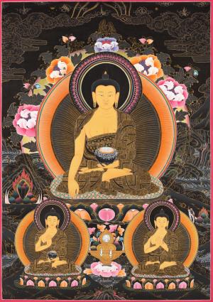 Original Hand Painted Shakyamuni Buddha Thangka With Dipankar Buddha & Maitreya Buddha